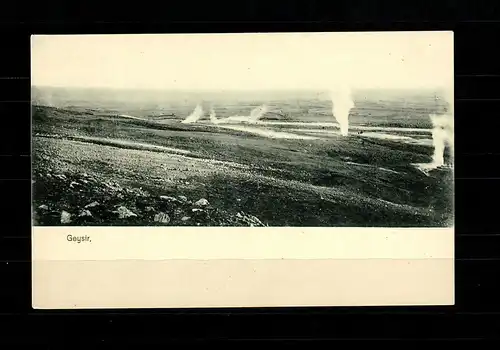 Iceland 1900: photo picture card Flateyri to Wiesbaden, Geysir