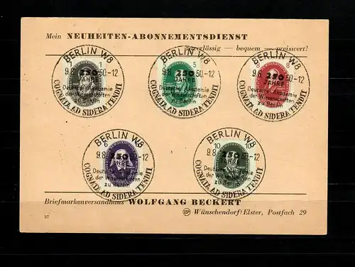 DDR MiN. 261-270, timbre de luxe Berlin 1950 sur les cartes
