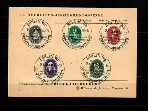 DDR MiNr. 261-270, Luxus Stempel Berlin 1950 auf Karten