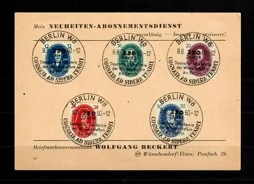 DDR MiN. 261-270, timbre de luxe Berlin 1950 sur les cartes