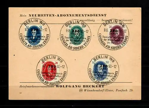 DDR MiNr. 261-270, Luxus Stempel Berlin 1950 auf Karten