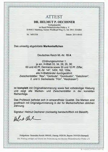 DR: Carnets de marques Mi Nr. 15 A, complet, frais, impeccable, BPP Attest