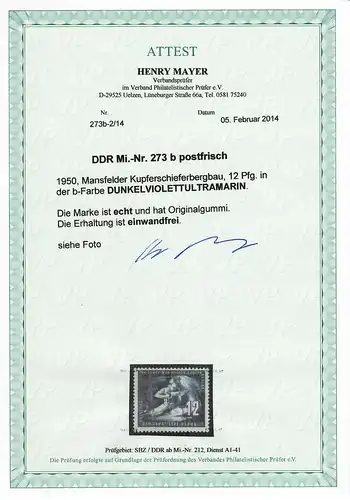 DDR MiNr. 273b, postfrisch, ** einwandfrei