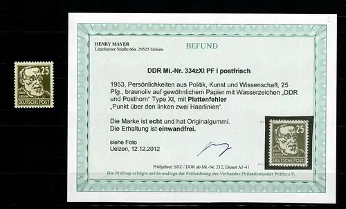 DDR Min. 334xXI PF I, post-frais, **, erreur de plaque