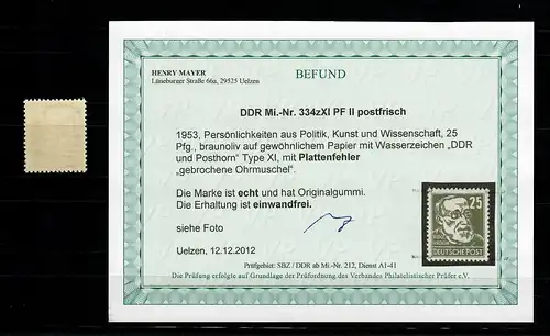 DDR Min. 334xXI PF II, post-frais, **, erreur de plaque