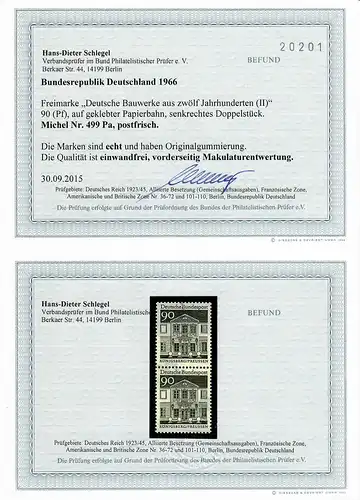 Bund: MiNr. 499 Pa, postfrisch, **, geklebte Papierbahn, BPP Befund