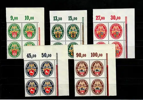 DR: MiNr. 425-429, Eckrand Viererblöcke VE2, postfrisch, **