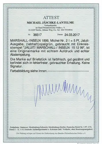 Marshall-Inseln 1899, MiNr. 1-4 (1Ia, 2I mit BPP Attest), gestempelt Jaluit