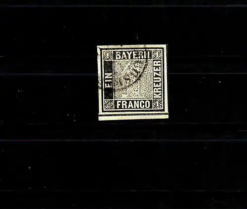 Bavière 1849 Min. 1 Ia, plaque 1, non-denté, cacheté Augsburg avec BPP Attest
