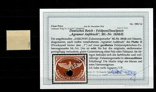 Feldpost MiNr. 10AbII, Platte II, original Gummi, *, einwandfrei, BPP Befund