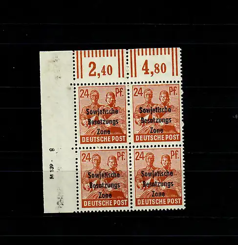 SBZ Min. 190 DV dans le bloc de 4 à partir du bord de l'angle avec une note de pression