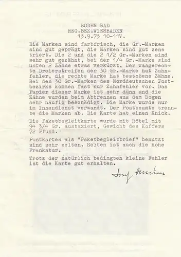 NDP Min. 26, DR MiNr. 1,20.21a sur carte de suivi 1873 Bad Soden vers Emden