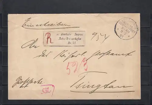 Dt. Post in China 1901 R-Postsache mit 8 Feldtelegrammen Dampfer Palatia Rarität