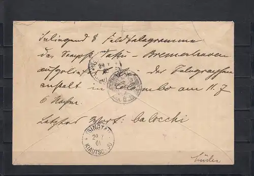 Dt. Post en Chine 1901 R-Courrier avec 8 télégrammes de terrain vapeur Palatia rare