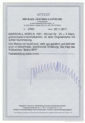 Îles Marshall Min. 13 - 25, frais, ** avec BPP certificat, impeccable
