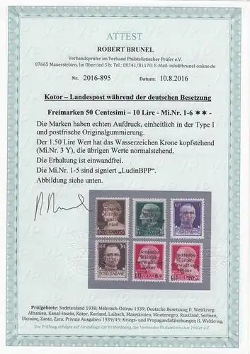 Kotor: MiNr. 1-6, Type I + II + III, postfrisch, **, BPP Signatur