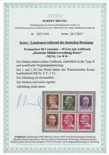 Kotor: MiNr. 1-6, Type I + II + III, postfrisch, **, BPP Signatur