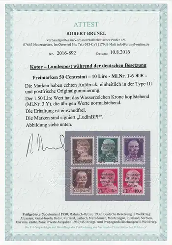 Kotor: MiNr. 1-6, Type I + II + III, postfrisch, **, BPP Signatur