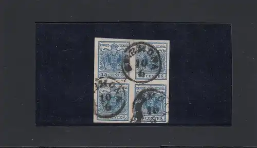 Lombardei-Venetien 1850: MiNr. 5b, 4er Block, gestempelt Cremona