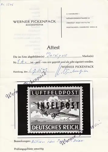 Feldpost MiNr. 8A, *, ungebraucht, Rhodos, BPP Attest