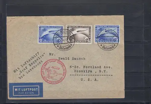DR MiNr. 438/439 auf Luftpost Brief Graf Zeppelin bis Lakehurst, Südamerikafahrt