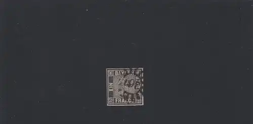 Bayern MiNr. 1 II a, Platte 2, PF XXVIII, gestempelt Mühlrad 361, BPP Attest