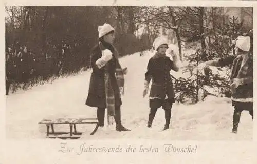 Carte de vue Enfants traîneau, neige, poste de champ matelot supérieur, demi-flottille