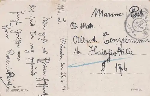 Ansichtskarte 1918: München nach Halbflottille - Marine Post
