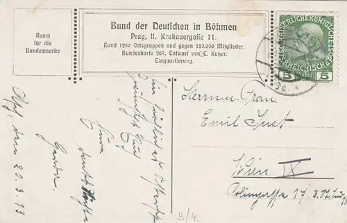 2x Ansichtskarte Bund Deutscher in Böhmen, Napoleon: Asch, Lubliana, Dunaj, 1913