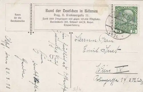 2x Ansichtskarte Bund Deutscher in Böhmen, Napoleon: Asch, Lubliana, Dunaj, 1913