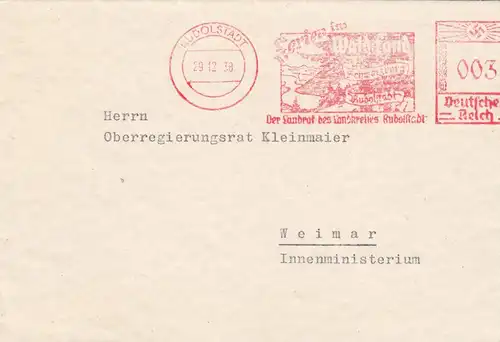 Tampon gratuit 1938: Rudolstadt - Waldland, vers Weimar