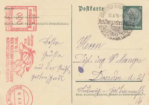 Tampon gratuit 1936: Exposition Dresde Olympia, Reichgartensau, Desden