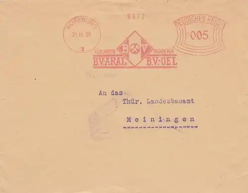 Freistempel 1929: Würzburg Aral Öl nach Meiningen