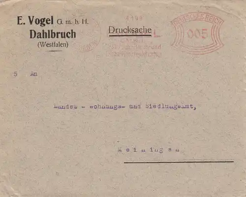 Freistempel 1928: Drucksache Dahlbruch Wallblech nach Meiningen