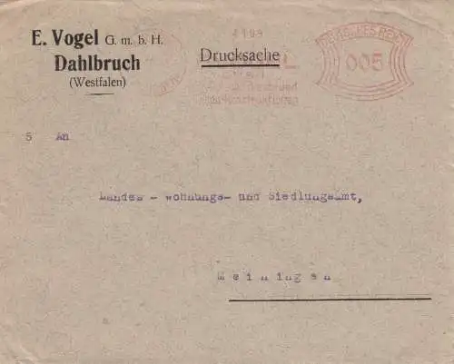 Freistempel 1928: Drucksache Dahlbruch Wallblech nach Meiningen