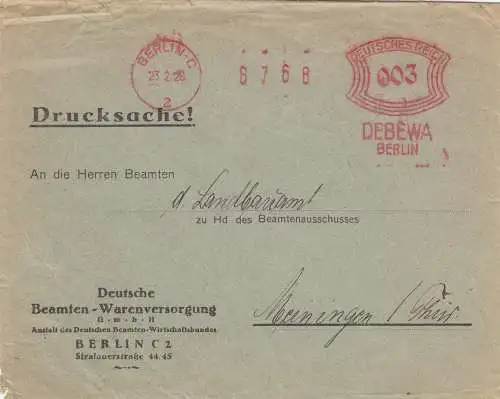 Timbre libre 1926 Berlin Objet imprimé DEBEUBA Fonctionnaires Approvisionnement de marchandises à Meiningen