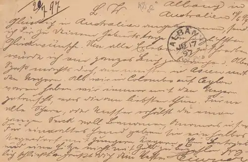 Australie: Deutsche Seepost Albany 1897, entier à Pinneberg