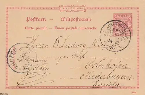 S.S. Habsburg 1893, entier Deutsche Seepost Australie vers Osterhofen