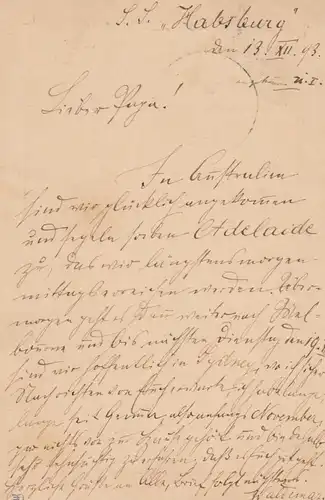 S.S. Habsburg 1893, entier Deutsche Seepost Australie vers Osterhofen