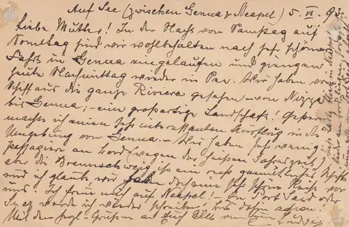 Ganzsache auf See zwischen Genua und Neapel 1893, Port Said nach Kreuzlingen