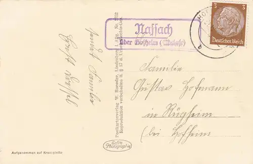 Postkarte 1936 Nassach über Hofheim/Main nach Rügheim