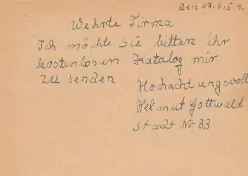 Ganzsache 1954 von Stadt über Twistringen nach Celle