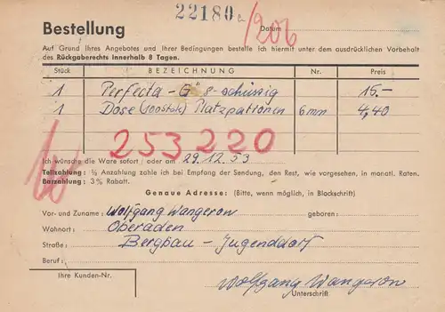 Carte postale Oberaden / Kamen 1953 selon Celle, commande cartouches