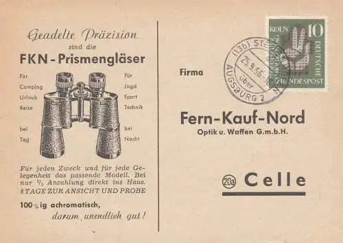 Carte de commande Jumelles Stelettenhofen près d'Augsbourg à Celle 1956