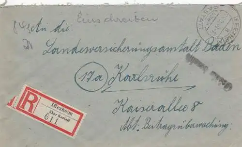 Einschreiben Iffezheim über Rastatt nach Karlsruhe 1946