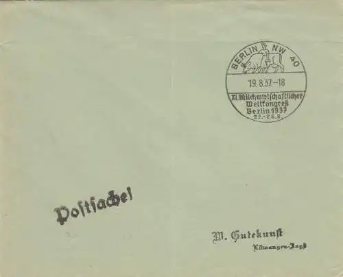 Blanko Kuvert 1937: 10. XI. Milchwirtschaftlicher Weltkongress, Berlin
