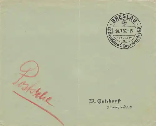 Blanko Kuvert 1937: Breslau: 12. Deutsches Sängerbundesfest