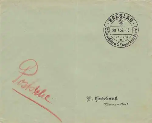 Blanko Kuvert 1937: Breslau: 12. Deutsches Sängerbundesfest