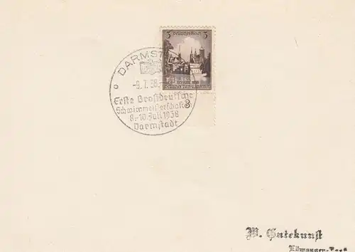 Blanko Blatt: Darmstadt 1938: 1. Schwimmmeisterschaft