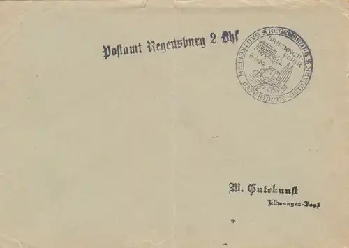Postsache Kuvert 1937: Regensburg Gautreffen Bayerische Ostmark